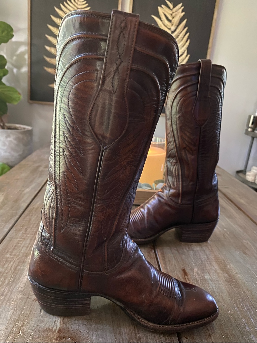 Vtg Luchesse Leather Western San Antonio 8083 Cowboy Boots Womens 7B Brown - Picture 4 of 8